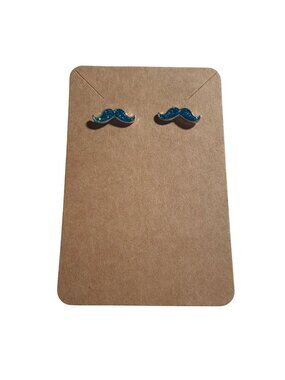 Blue Glitter Mustache Stud Earrings Fun Jewelry Novelty Gift Girls Teens Cool